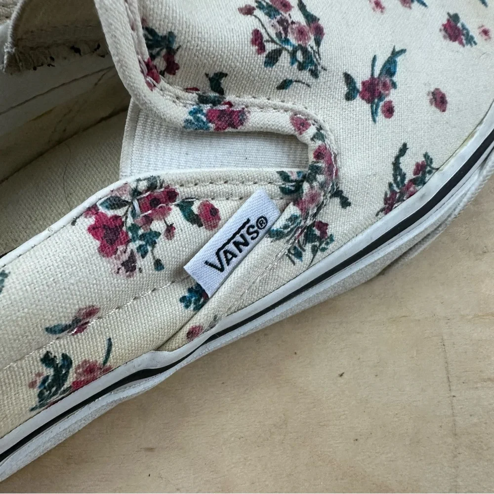 Vans Cream Floral Slip-On Shoes